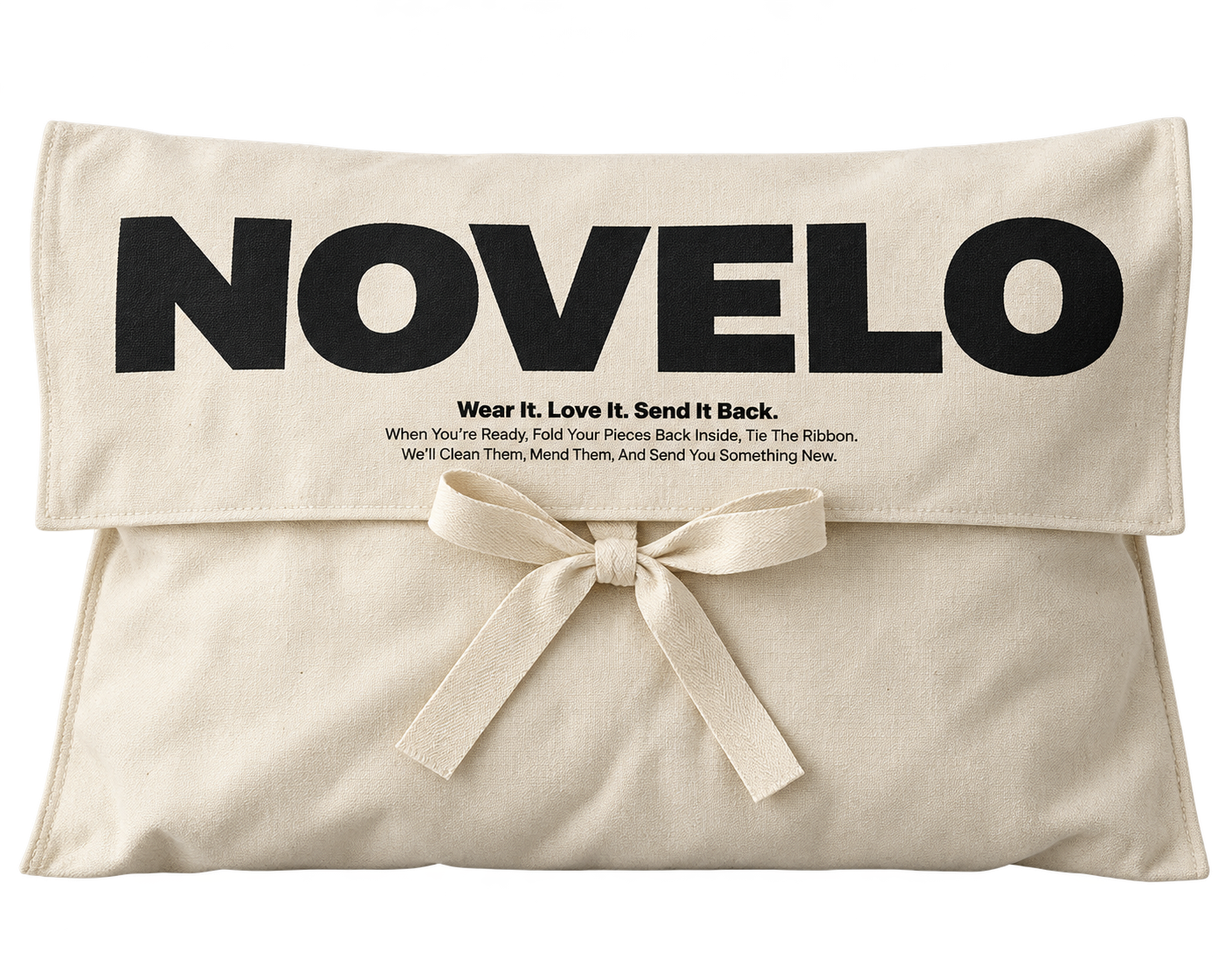 Novelo cotton canvas pouch tied with a ribbon
